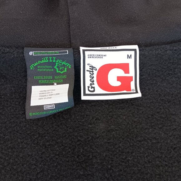 MURD333R.FM x GREEDY UNIT DOUBLE LAYERED BLACK HOODIE - MED - Picture 9 of 12